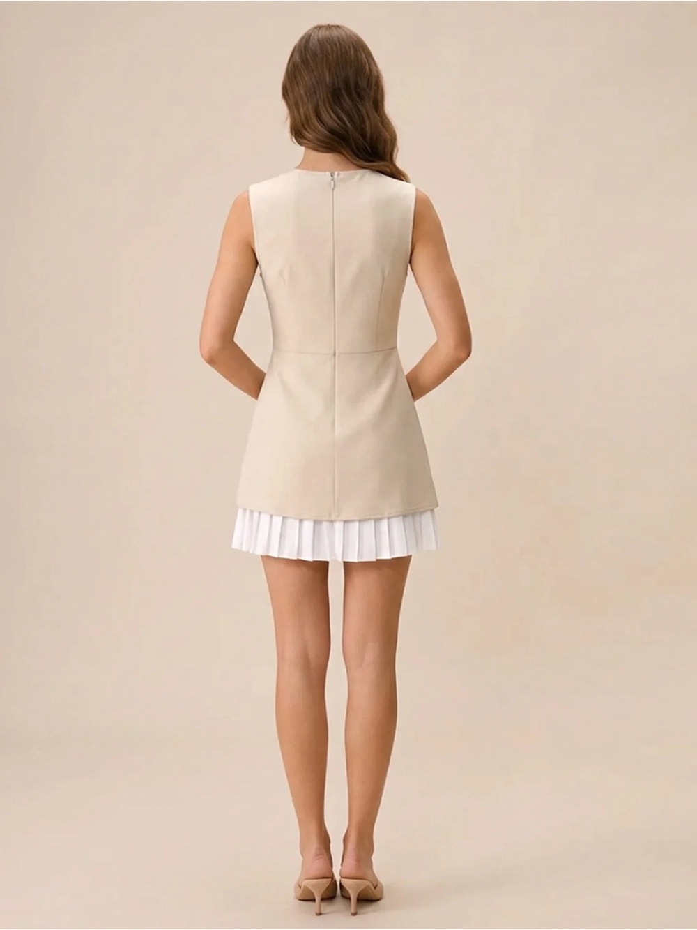New Blu Pepper For Rihoas Apricot Splicing Pleated Mini Dress Size Medium - Picture 3 of 10